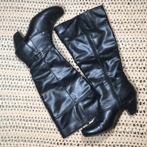 Vegan leather wide calf high heel riding boots 9.5